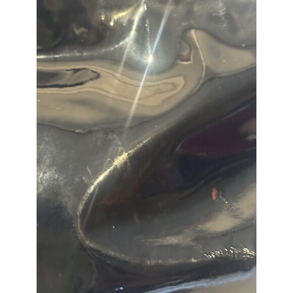 Auth. Tory Burch Bombe Tote Patent Leather Big Perforated Logo Navy Blue - Picture 5 of 10